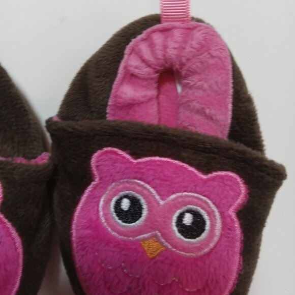 Owl Slippers Size 1 Brown Pink Soft Girls Child Toddler - Picture 3 of 8